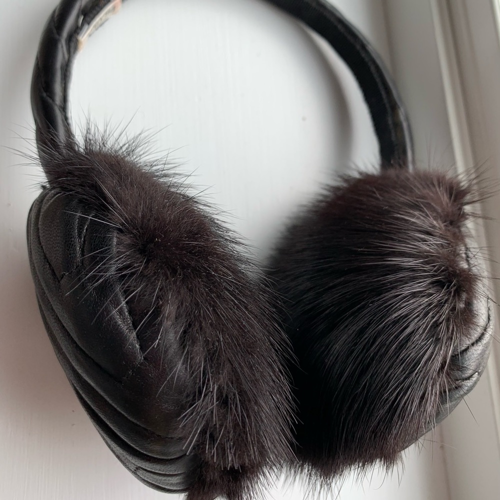 PRADA quilted leather & black mink earmuffs